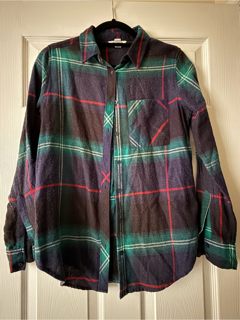 Arizona Jean Company Men's Dark Plaid Button-Down Shirt - Green, Red, Navy